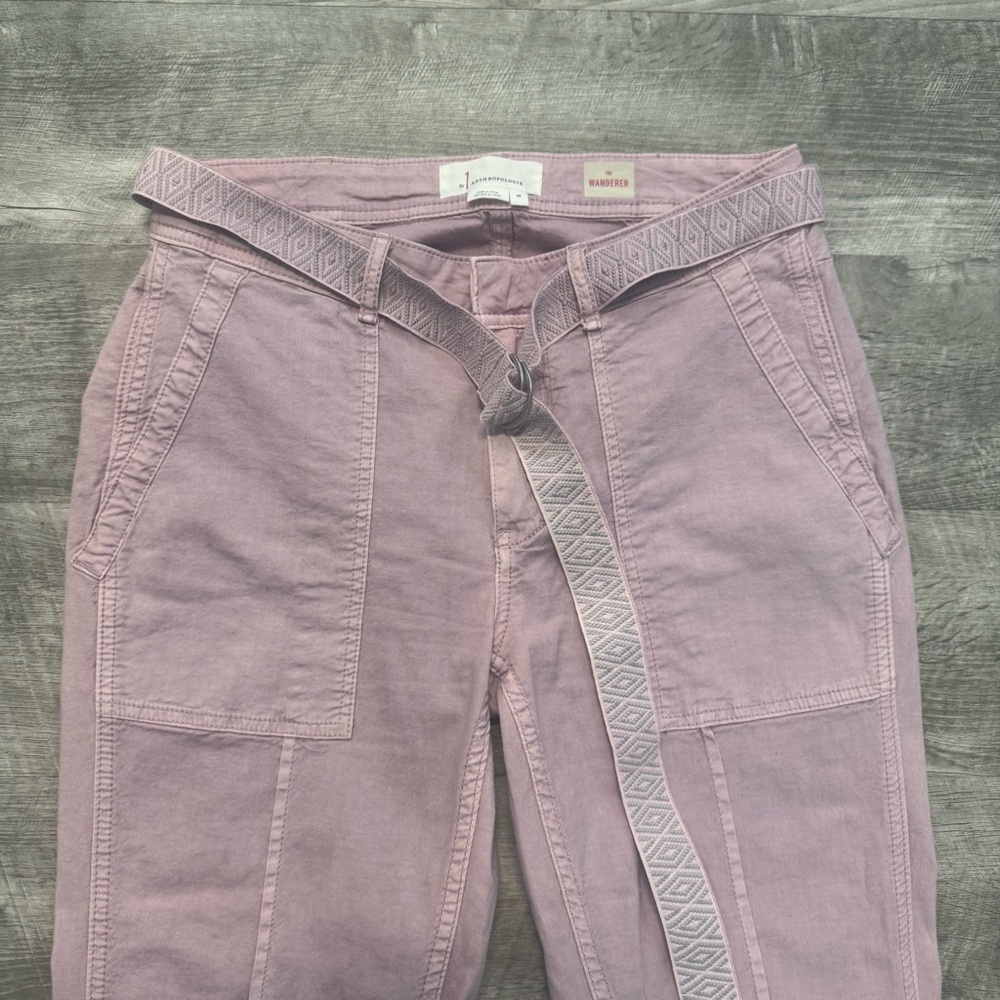 Anthropologie Pink Belted Wanderer Twill Ankle Pants Straight Leg Womens Sz. 26 - Picture 3 of 8